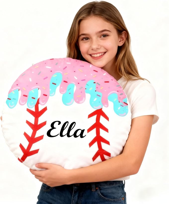 Personalized Name Baseball Ice Cream Drip Pillow Custom Name Baseball Pillow for Boys Girls Customized Gifts for Sport Fans Kids Birthday Sports Gift