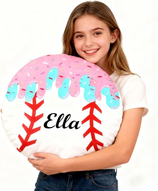 Personalized Name Baseball Ice Cream Drip Pillow Custom Name Baseball Pillow for Boys Girls Customized Gifts for Sport Fans Kids Birthday Sports Gift