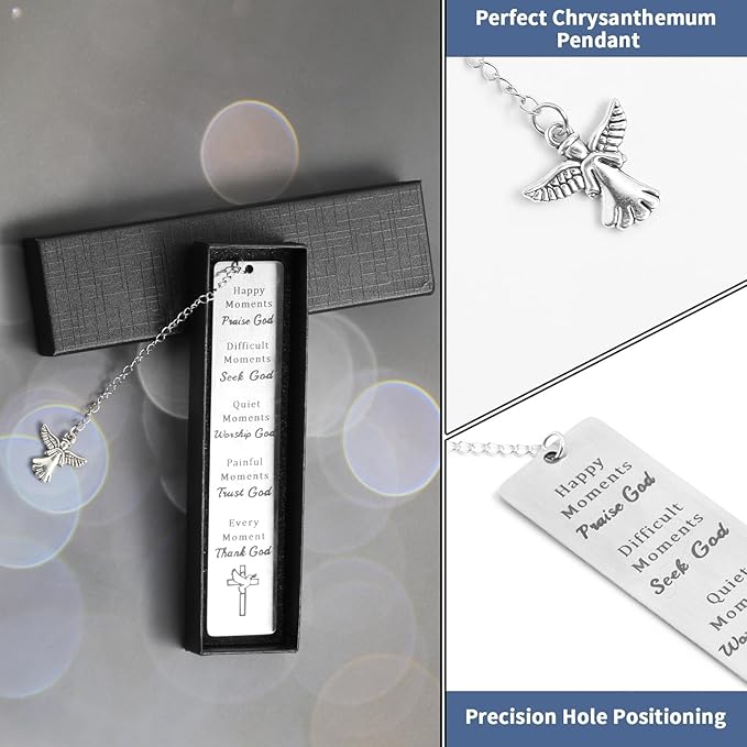 Christian Gifts for Women, First Communion Gifts for Girls, Kaluofan Bible Bookmarks with Angel Chain, Book Marks for Reading Women, Bible Accessories Christmas Stocking Stuffers