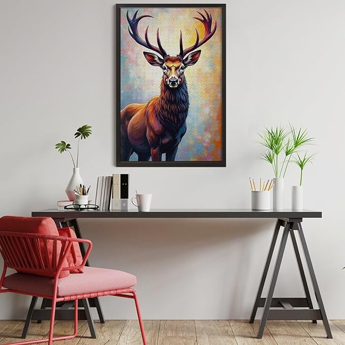 Wooden Puzzles 1000 Piece，Color Abstract Deer Painting Themed Jigsaw Puzzles，Family Puzzles，Unique Gifts for Wall Art，Funny Puzzles，Stress Relief Games，Puzzle Games