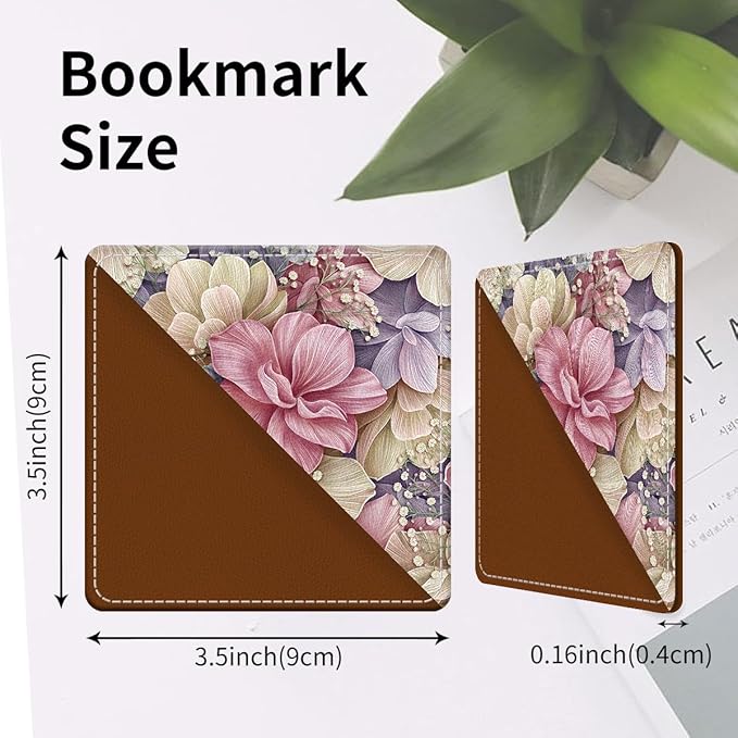 Cute Leather Bookmarks, Fun Triangle Making Corner Bookmark, Book Accessories for Reading Book Lovers, Unbreakable Page Markers for Women Men Colorful Beautiful Flower