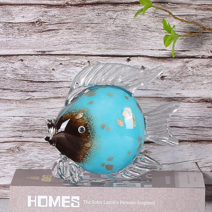 QIANLING Glass Fish Figurines - Coastal Home Decor, Modern Ocean Centerpieces for Living Room, Dining Area, Bathroom, Office, Coffee Table, Beach House, Nautical, Seaside, Entrance, Shelf Display