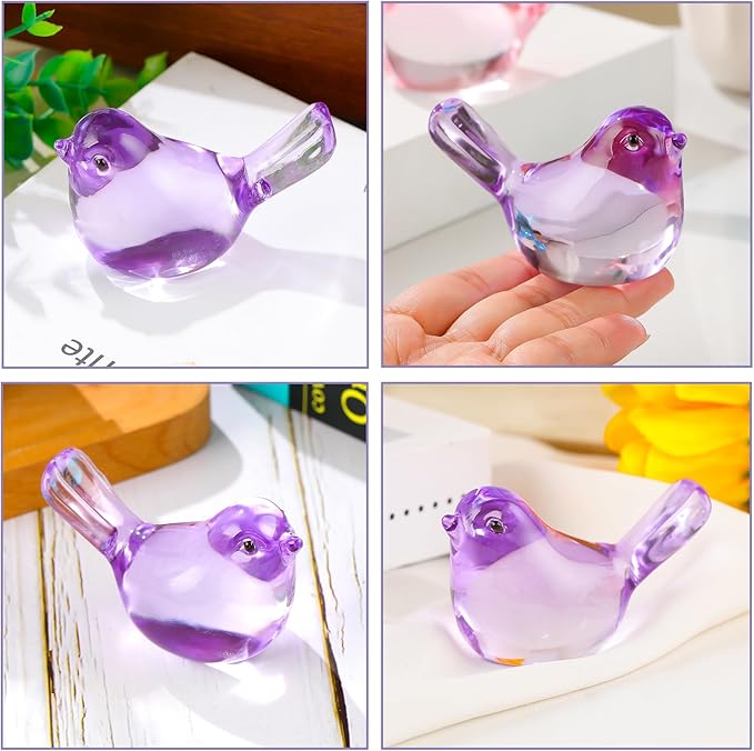 Ornalrist Crystal Purple Birds Figurines Home Decor, Glass Art Birds Collectible Figurines Paperweights Crystal Decor Gifts for Women Mom Friends (Purple)