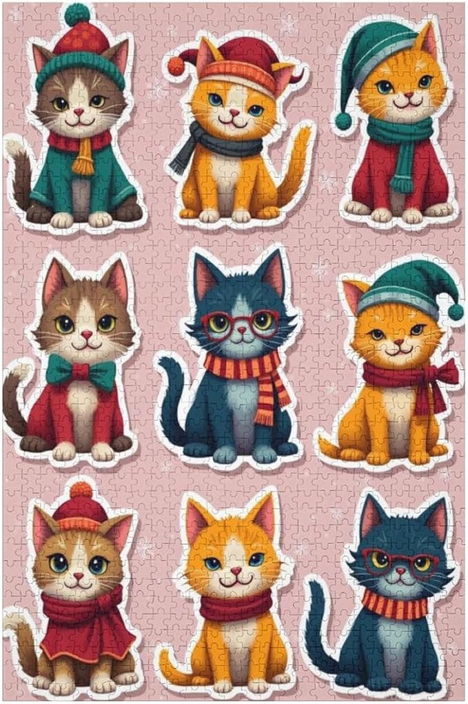Wooden Puzzle 1000 Pieces Adult - Christmas Cat Puzzle Christmas Puzzles, Holiday Puzzles, Family Toys, Party Games, Jigsaw Puzzle Challenge and Funny
