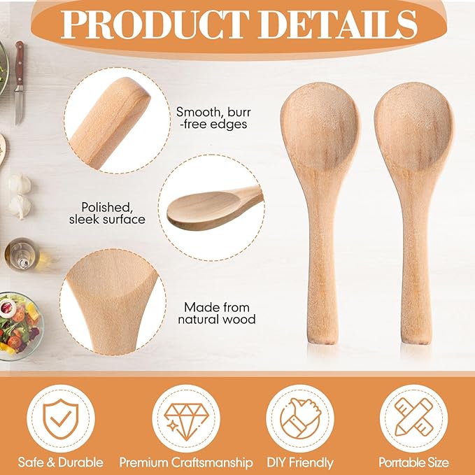 Boao 200 Pcs Small Wooden Spoons, 3.5'' L, Mini Wood Natural Tiny Spoons Wooden Little Teaspoons for Jars Sugar Creamer Honey Spices Salt Kitchen Supplies (Light Wood)