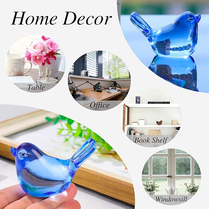 Crystal Blue Birds Figurines, Glass Bird Figurines Paperweights Birthday Christmas Crystal Birds Gifts for Bird Lover Women Mom, Bluebird of Happiness Glass Figurine (Blue)