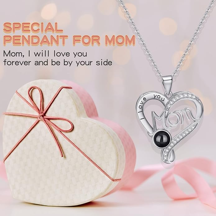 SUPHELPU Personalized Mother's Day Gifts for Mom From Daughter - Custom Photo Necklace With Picture Inside - Projection Necklace for Mom - Memorial Gift