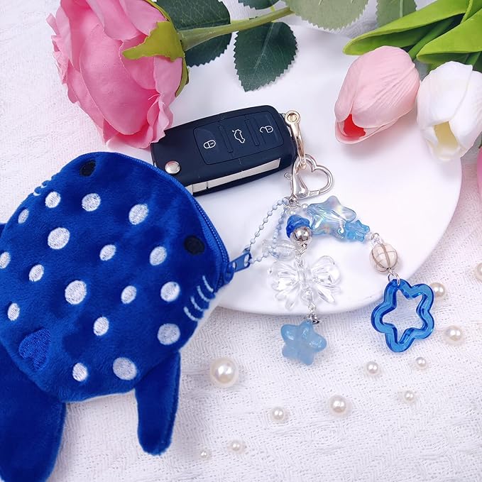 Cute Keychain Whale Shark Coin Purse Keychain Cute Plush Zipper Change Pouch, Kawaii Handmade Wallet for Women