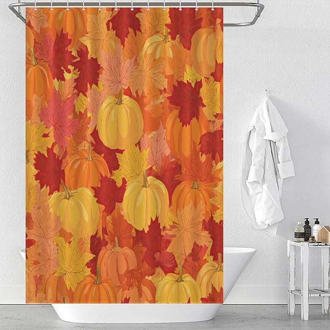 Autumn Pumpkins Fall Thanksgiving Shower Curtain Waterproof Washable Fabric Bathroom Shower Curtains for Bathroom Decorations Home Indoor Decor 47x72Inch