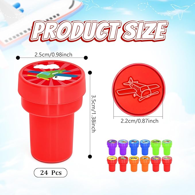 Cinrobiye 24 Pcs Airplane Stampers for Boys Girls, Aviation Party Supplies Favors, Classroom Rewards, Carnival Prizes, Goody Bag Pinata Fillers for Let’s Fly Travel Party