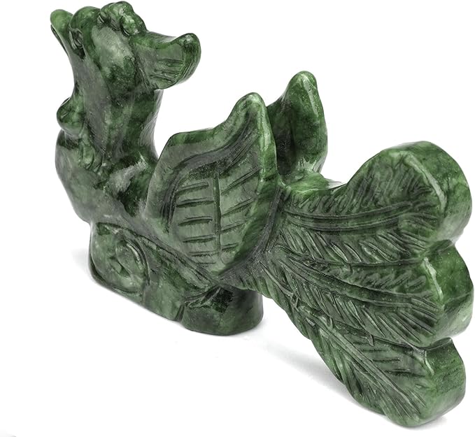 gemshan Handmade Jade Phoenix Statue - Natural Jade Phoenix Sculpture for Home Decor, Wild Animal Carved Figurine Collection Art Tabletop Home Decor
