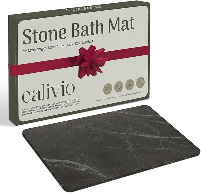 Quick Dry Shower Stone Bath Mat, Super Absorbent & Non-Slip 24 x 16 Inch Diatomaceous Earth Mat, Durable & Easy to Clean Diatomite Bath Mat for Bathroom Floor/Kitchen (Dark Gray)
