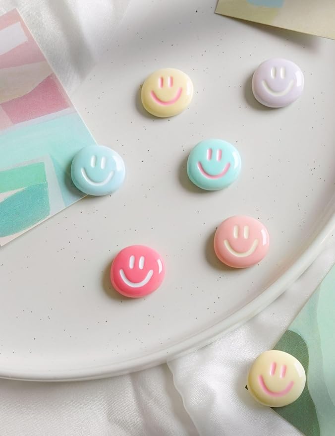 Mymazn Fridge Magnets Cute Refrigerator Magnets, 12Pcs Colorful Magnets for Whiteboard Cabinet Locker, Resin Smile Face Decorative Magnets for Classroom Kitchen Office