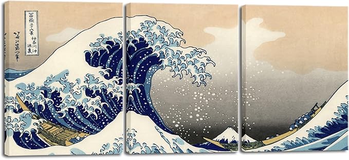 Wieco Art Great Wave of Kanagawa Katsushika Hokusai 3 Piece Modern Canvas Prints Artwork Abstract Pictures Paintings on Canvas Wall Art for Home Office Decorations Wall Decor