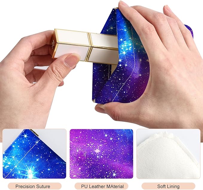 2Pcs PU Leather Small Squeeze Coin Purse Pouch Mini coin Bag Unique And Cute Wallet Cosmetic Bags Change Bag For Women Girls Men （Purple Starry Sky