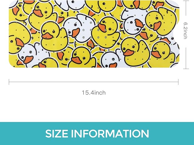 Bathtub Mat Non Slip Shower Mat for Kids Adults & Elderly 40X16 Inch Extra Long Anti Slip Bath Mats for tub Mat with Suction Cups and Drain Holes,Duck