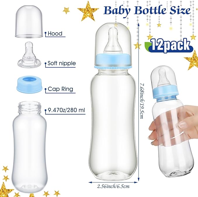 TrelaCo Star Cool Baby Shower Games Bottle Chug Sign Wooden Twinkle Moon and Star Gift Sets Gender Reveal Party Favors and 12 Pcs Baby Bottle Shower Supplies for Gender Reveal Game