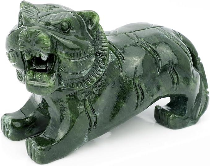gemshan Handmade Tiger Statue Collectible - Natural Jade Tiger Sculpture for Home Decor Wild Animal Figure Collection Art Carved Figurine Decorative Sculpture Tabletop Home Decor