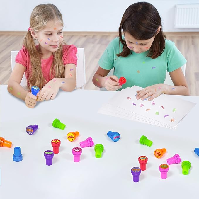 Cinrobiye 24 Pcs Assorted School Stampers, Positive Reward Sticker Stamps, Back to School Teacher Supplies for Pinata, Classroom Prizes, Goodie Bag Fillers, DIY Craft Activities
