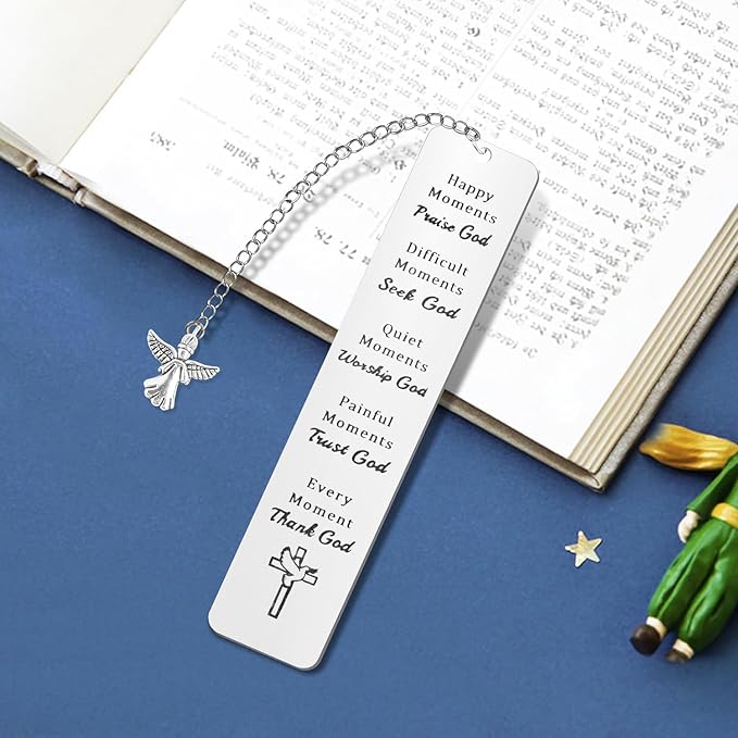Christian Gifts for Women, First Communion Gifts for Girls, Kaluofan Bible Bookmarks with Angel Chain, Book Marks for Reading Women, Bible Accessories Christmas Stocking Stuffers