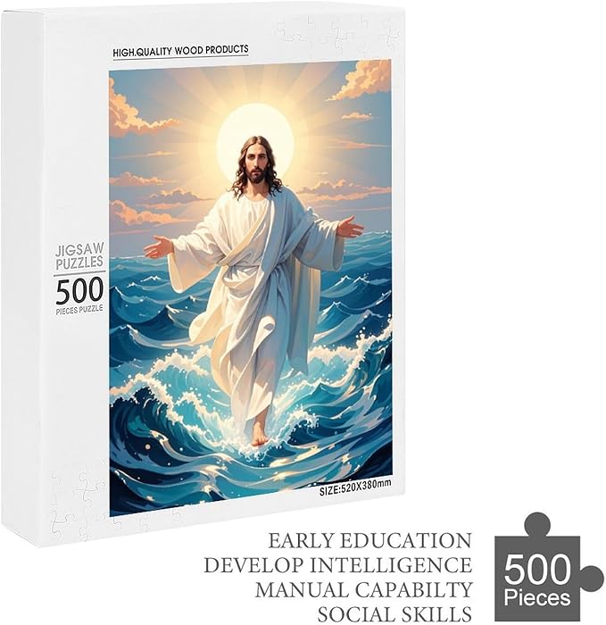 Jigsaw Puzzles for Adults 500 Piece - Jesus Walk On Sea Wooden Puzzle，Challenge Puzzles Puzzle Games， Stress Relief Games，Funny Puzzles，Unique Gifts for Wall Art