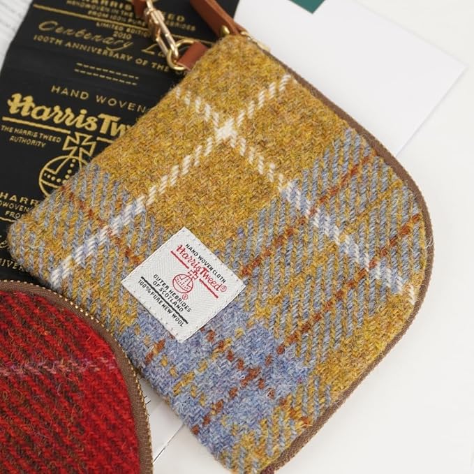 Harris Tweed Wool Coin Purse Small Money Pouch With Zipper For Women Men handmade (Yellow)