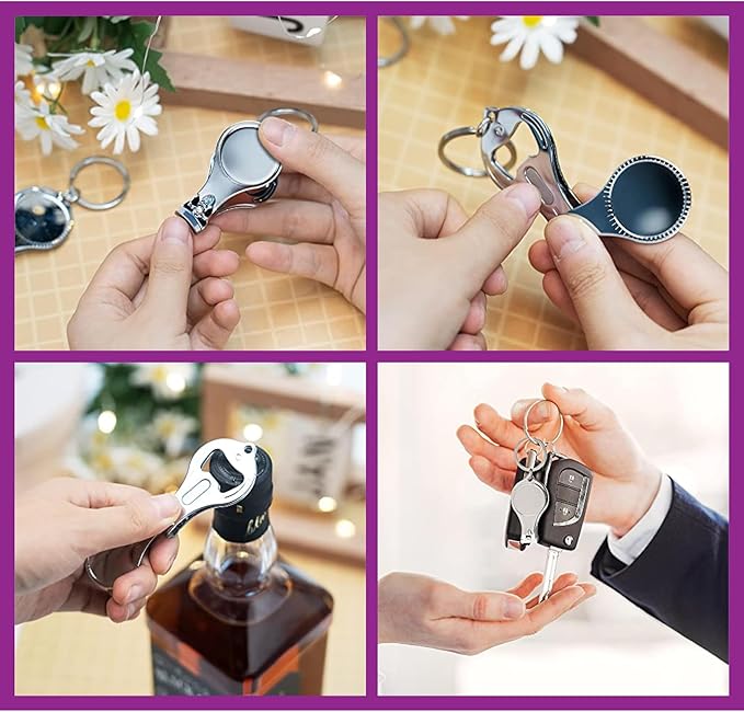 12 PCS Personalized Customizable Color Pictures Baptism Keychains - Custom Nail Clipper and Bottle Opener Key Rings with Organza Gift Bags