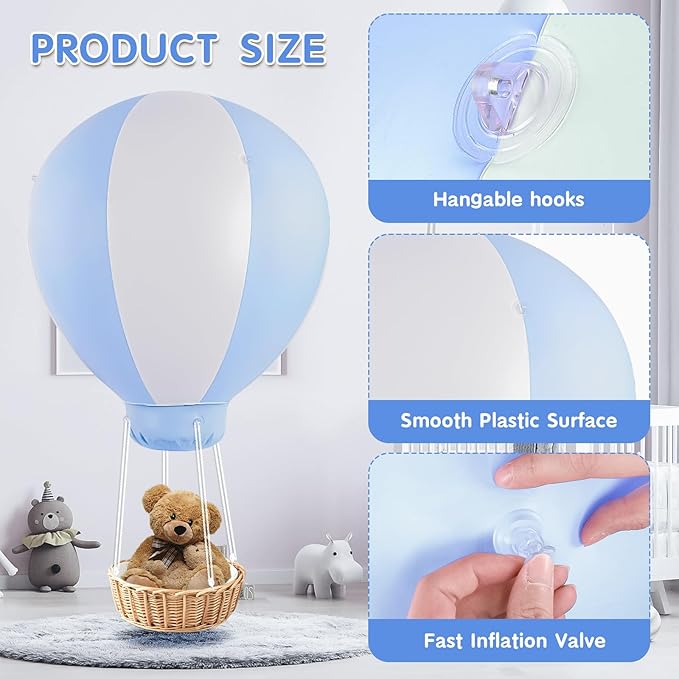 3FT Hot Air Balloon Decorations, Inflatable Baby Showe!Decoration Balloon for Baby Birthday Party weddingExhibitions, Air Pump Inclued (Blue)