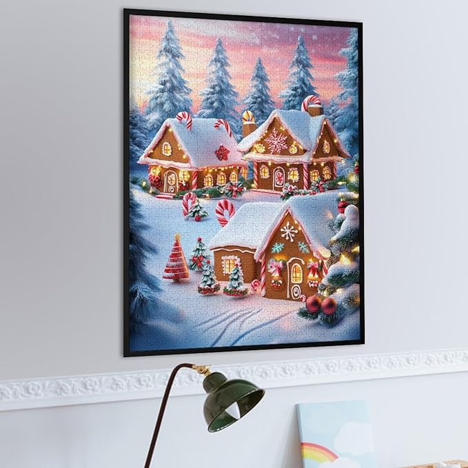 Wooden Puzzle - Christmas Gingerbread House and Candy Jigsaw Puzzles，Wooden Puzzles for Adults 1000 Pieces Challenge Puzzles，Educational Games，Family Puzzles，Unique Gifts for Wall Art