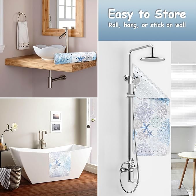 Bathtub Mat Non Slip, Extra Long Bath tub Mat Shower Floor Mat with Suction Cups and Drain Holes for Adults Kids Elderly 40 X 16 Inch