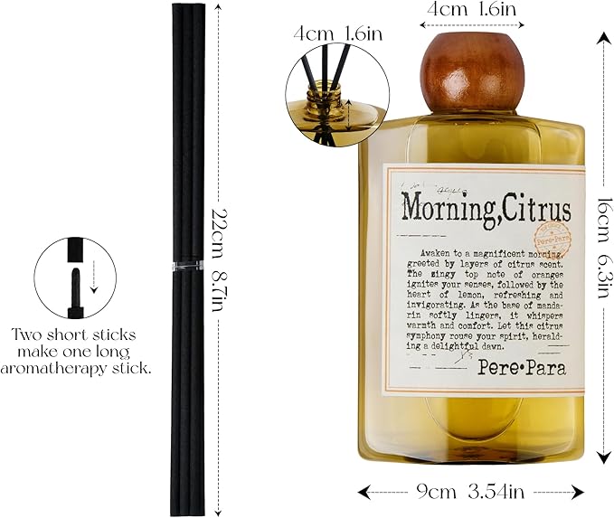Morning Citrus Scent Premium Reed Diffuser Set - 380ml /12.85 fl.oz Scented Oil with 6 Sticks | Long-Lasting Fragrance for Home & Office | Luxury Gift