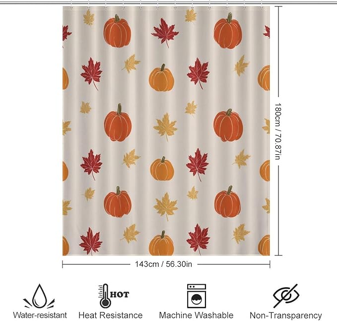Fall Thanksgiving Pumpkin Shower Curtain Waterproof Washable Fabric Bathroom Shower Curtains for Bathroom Decorations Home Indoor Decor 56x72Inch