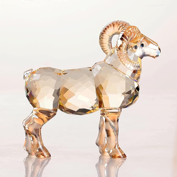 Realistic Animal Crystal Goat Art Figurine Collection Table top Ornament Statue Home Decor (Gold)