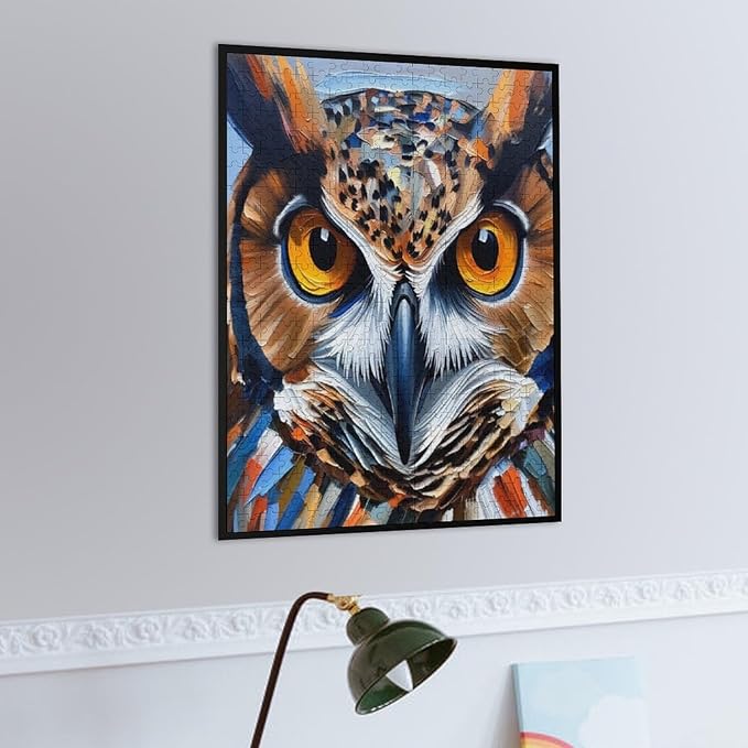 Owl Oil Painting Wooden Puzzle 500 Pieces Jigsaw Puzzles for Adults Puzzle Educational Toys Challenging Fun Games Gifts for Elders Kids Family and Friends