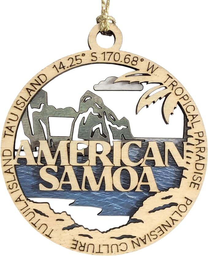 American Samoa National Park 3" Wood Ornament - Tropical Paradise Scene, Handmade in USA