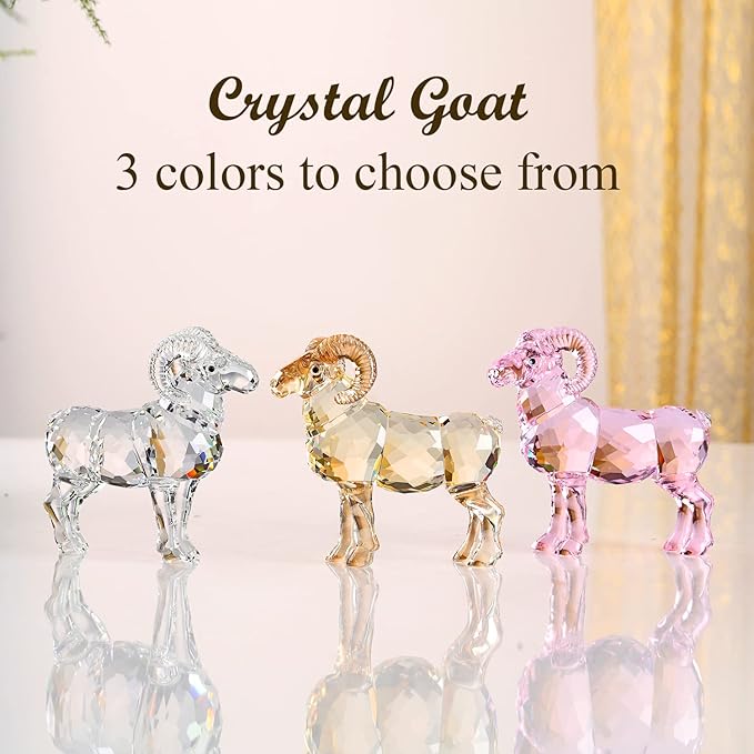 Realistic Animal Crystal Goat Art Figurine Collection Table top Ornament Statue Home Decor (Gold)
