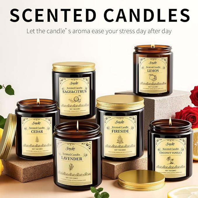 Coconut Vanilla Scented Candles, 7oz Soy Wax Candle, Long Lasting Aromatherapy Jar Candle for Home, Scented Long Burning Candle Gift for Women and Men