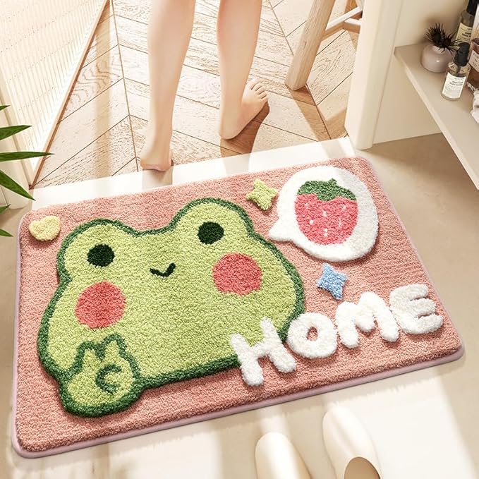 Ankah Bath Mat Cute Shower Rug, Luxury Shaggy High Absorbent and Anti Slip, Machine Washable Fit for Bathtub, Shower and Bath Room, (19.68"x 31.49", Home Frog)