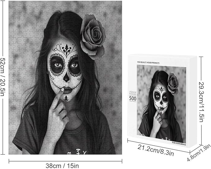 Adult Wooden Puzzle 500 Pieces - Gorgeous Sugar Skull Lady Day of The Dead Theme Jigsaw Puzzles， Exquisite Art Design，for Puzzles Challengers and Enthusiasts，Puzzle Games for Children and Adults