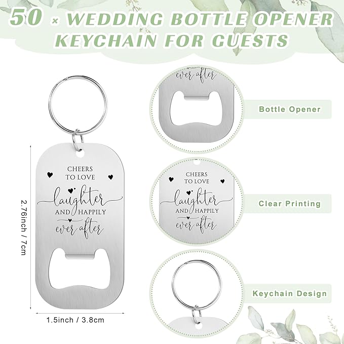 50 Sets Wedding Gifts for Guests Cheers to Love Laughter and Happily Ever After Opener Beer Opener Keychain Bottle Opener Keychain Thank You Card Organza Bags Bridal Shower Souvenirs