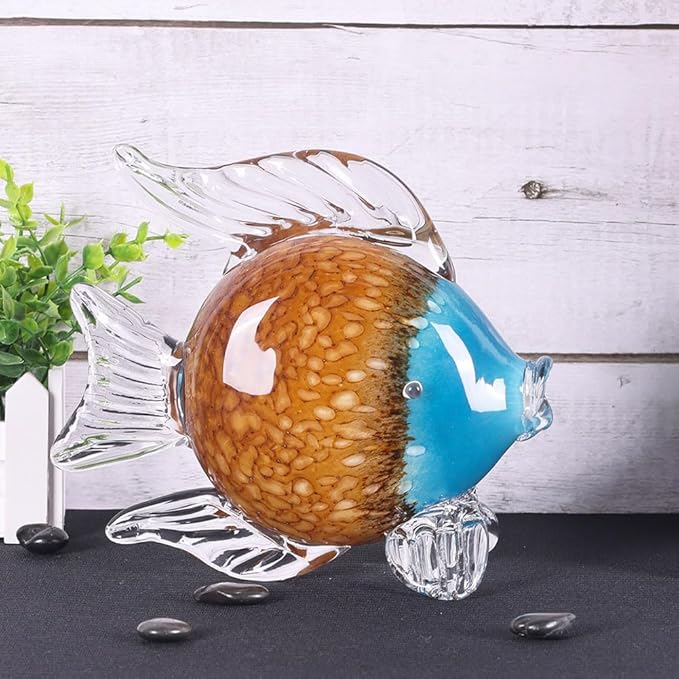 QIANLING Glass Fish Figurines - Coastal Home Decor, Modern Ocean Centerpieces for Living Room, Dining Area, Bathroom, Office, Coffee Table, Beach House, Nautical, Seaside, Entrance, Shelf Display