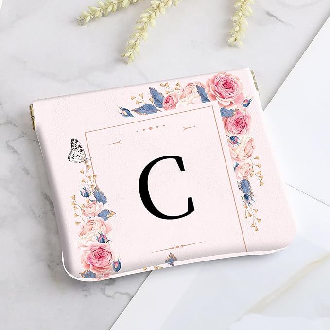 2Pcs Initial Letter PU Leather Small Squeeze Coin Purse Pouch Mini coin Bag Unique And Cute Wallet Cosmetic Bags For Women Girls Men Change Bag Letter C