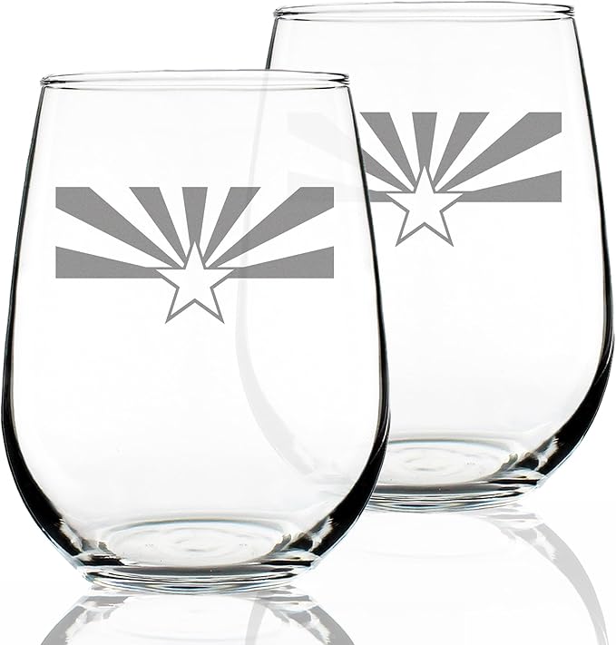Bevvee Arizona Flag - Stemless Wine Glasses - Set of 2 - State Themed Drinking Decor and Gifts for Arizonans - Large 17 Ounce