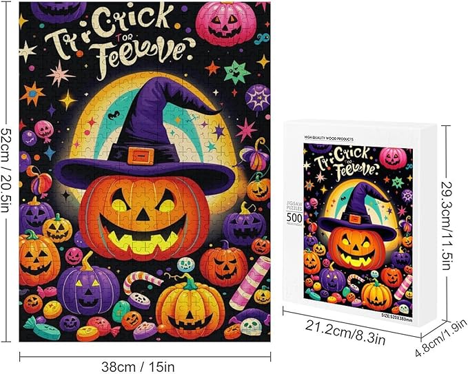 Jigsaw Puzzles for Adults 500 Piece - Halloween Pumpkins Wooden Puzzle，Family Puzzles，Educational Games，Challenge Puzzles Puzzle Games，Stress Relief Games