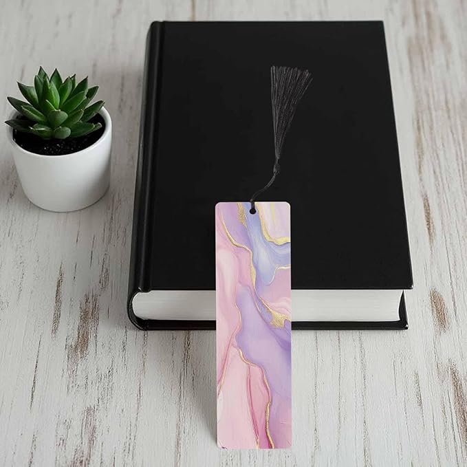 Pink Marble Bookmarks Set 5 with Tassels Purple Golden Wooden Bookmarks for Reading Women Men Students Teachers School Supplies