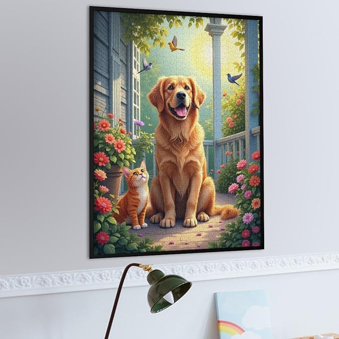 Wooden Puzzle - Garden Golden Retriever Jigsaw Puzzles，Wooden Puzzles for Adults 1000 Pieces Challenge Puzzles，Educational Games，Family Puzzles，Unique Gifts for Wall Art