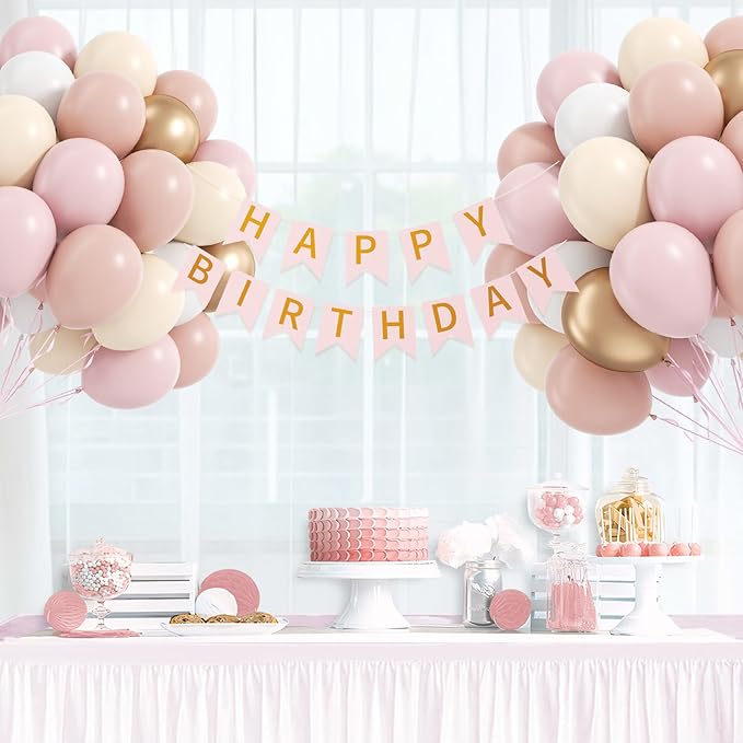 60pcs Dusty Pink Balloons 12inch with Pastel Pink Sand White Metallic Gold Balloons for Bridal Baby Shower Birthday Party Decorations