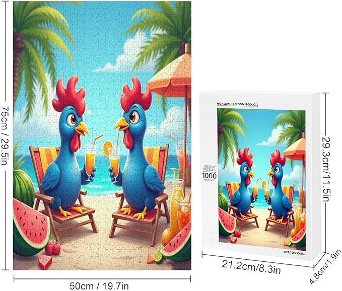Jigsaw Puzzles for Adults 1000 Piece - Cartoon Seaside Holiday Chicken Wooden Puzzles, Family Puzzles，Educational Games，Challenge Puzzles Puzzle Games
