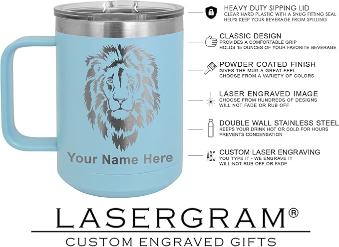 LaserGram 15oz Vacuum Insulated Coffee Mug, Starfish, Personalized Engraving Included (Light Blue)
