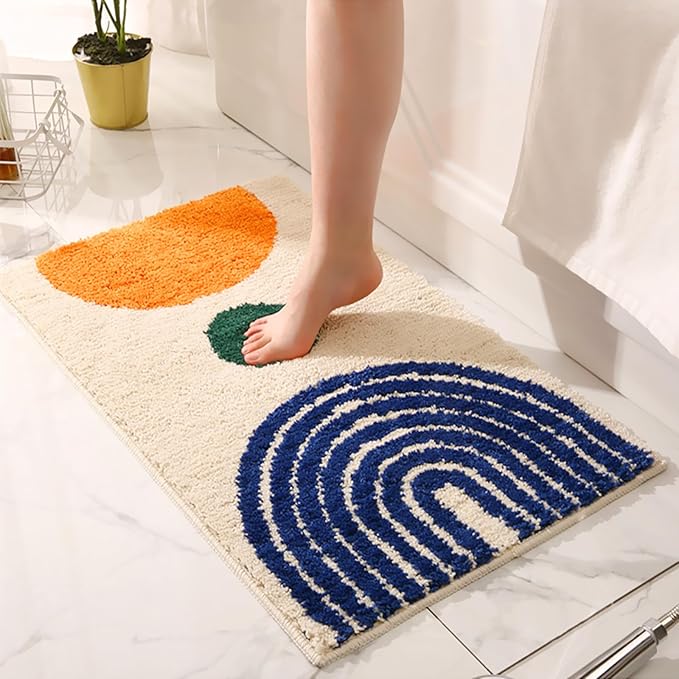UKELER Boho Bathroom Rugs Non-Slip Microfiber Geometric Bath Mat Soft Fluffy Bohemian Bath Rugs Washable for Bathroom, Shower, Tub, Sink, Indoor Mat, 31''×20''